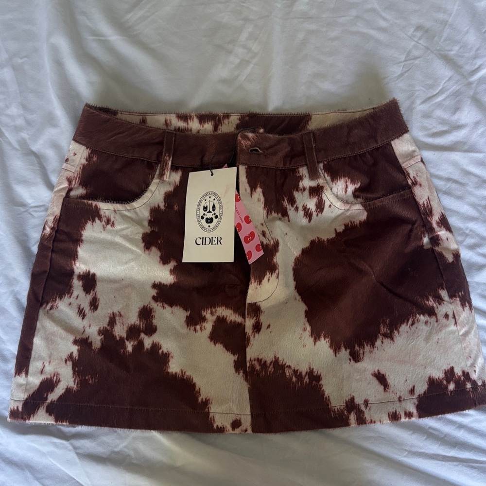 Cider Brown and Cream Patterned Mini Skirt